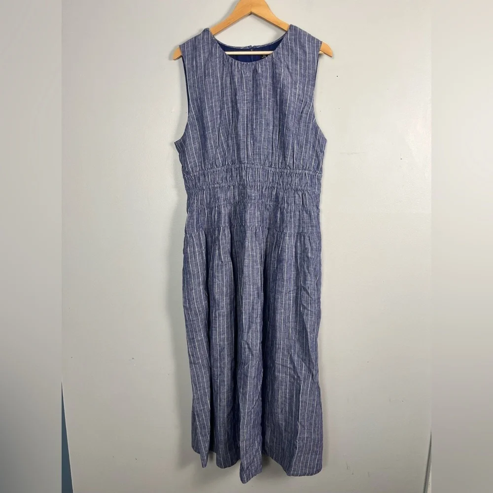 J. crew Hyacinth dress in striped linen blue white midi size large - Picture 3 of 8
